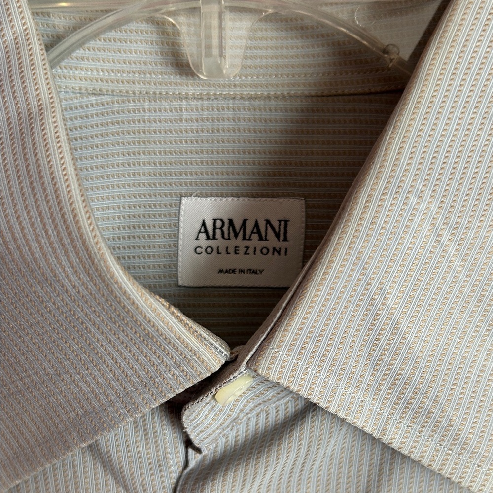 Vintage Armani Collezioni Men's Striped Pale Blue w/tan striped Long Dress Shirt
